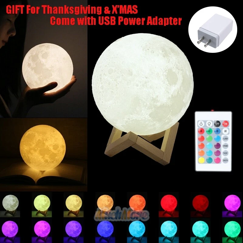 3D Printing LED Luna Night Light Moon Lamp Touch Control USB  Charging+Remote 8CM