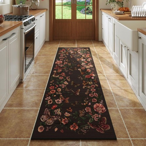Boho Floral Butterfly Indoor Doormat 2x3 Non-Slip Low Pile Rug Machine Washable - Picture 22 of 44