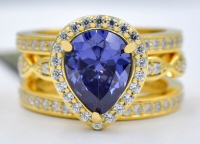 AAA TANSANIT 2,08 kt & mit SAPHIR RING SET 14K VERGOLDET (.925) - 3er Set