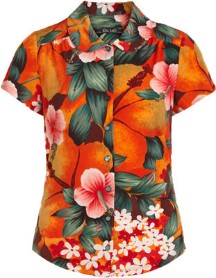 King Louie EL SEGUNDO Tropical BLUMEN Kurzarm Bubikragen BLUSE Shirt Rockabilly