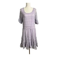 Purple Lace Boho Dress Cottage Indie Fairy Festival Hippie XL Drop Waist
