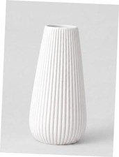 White Ceramic Vase, 8 Inch Modern Ribbed Design, Flower Vase for Home Decor,