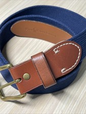 Polo Ralph Lauren Belt Brass Buckle Brown Italian Leather Navy Blue Cotton 40
