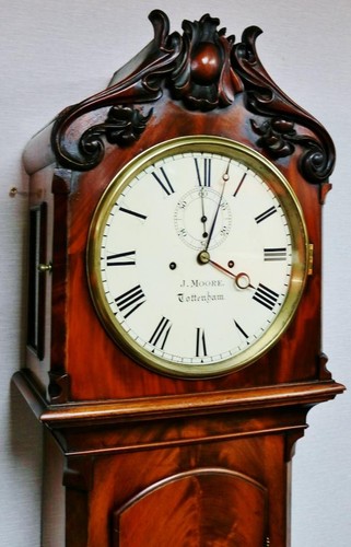 Antique English J. Moore of London 8 Day Mahogany Grandfather Longcase Clock - Imagen 7 de 22