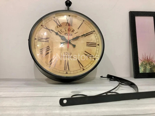 Antique Style 12" Double-Sided Wall Clock Vintage Railway Station Home Decor - Picture 3 of 5