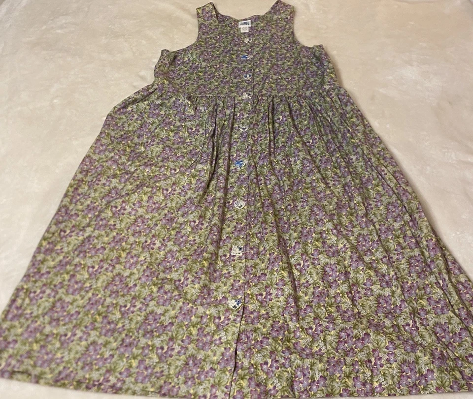Antigo Vestido Floral Feminino Dogwood Lane XL Cottage Core Prairie Garden Roxo Excelente Estado Usado - Imagem 3 de 4