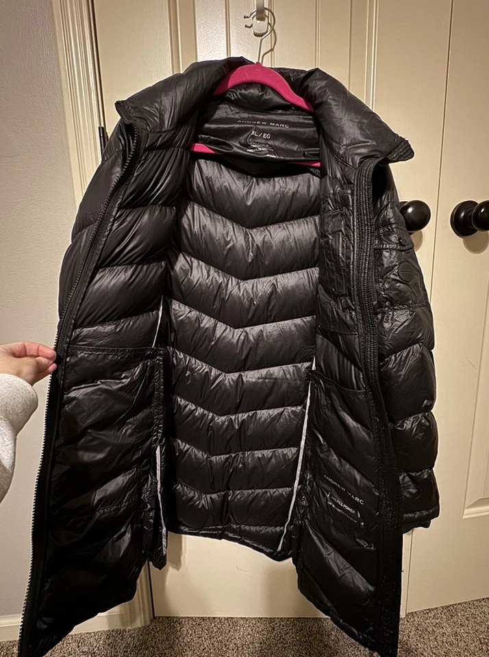 Abrigo Andrew Marc Puffer Talla L Empaquetable Ligero Premium Plumón Largo Abrigo Negro Foto 2 de 4