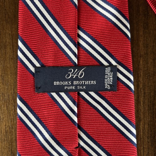 BROOKS BROTHERS 346 Silk Tie Desginer Red/Navy Blue Striped W3.75xL57 Made USA - Picture 4 of 4
