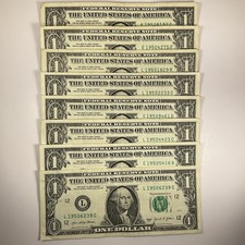 Birth Year 1950 Fancy Serial Number Leading $1 Dollar Bill Lot of 8 1950s