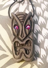 Original Design Tiki necklace from Tiki King, "Lucky" in gray with crystal eyes