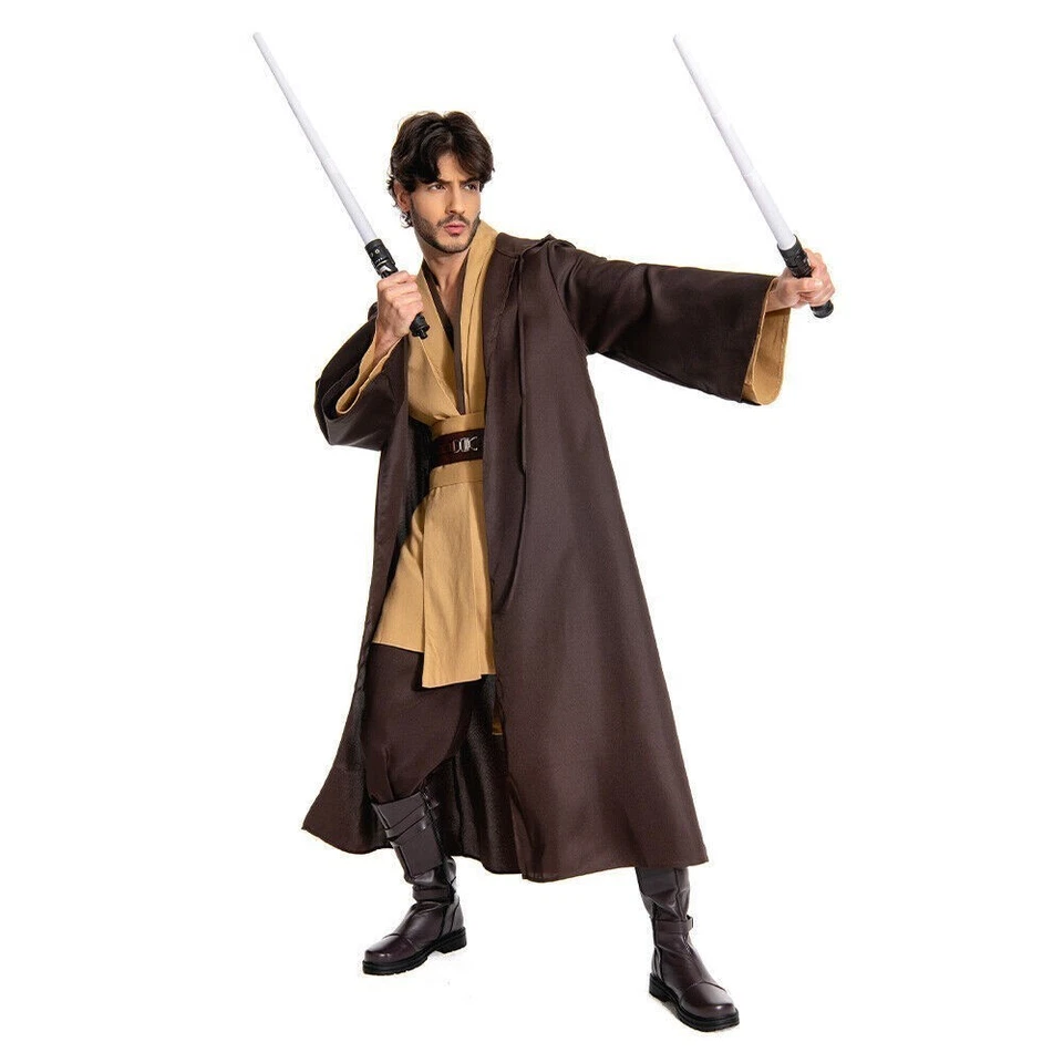 Caballero Jedi Para Hombres Marrón Disfraz Anakin Skywalker Halloween Fiesta Cosplay Traje Foto 4 de 4