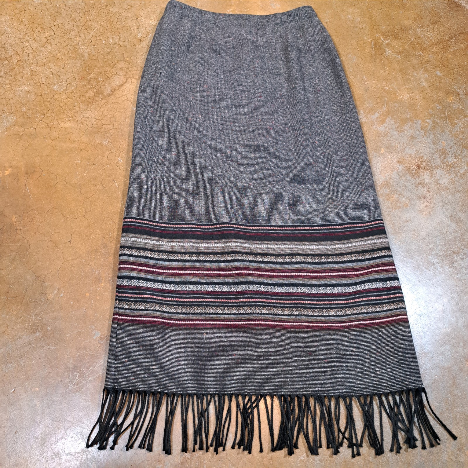 Vtg Academia Michele Blanket Maxi Skirt 6 Wool Fringe Embroidered Western Saddle