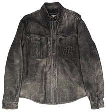 HARLEY DAVIDSON LEATHER MOTORCYCLE SHIRT JACKET MENS L SNAP LOGO BUTN DISTRESSED
