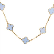 Van Cleef & Arpels Vintage Alhambra 20P Blue Agate Necklace 18Kt(YG) 47.0g