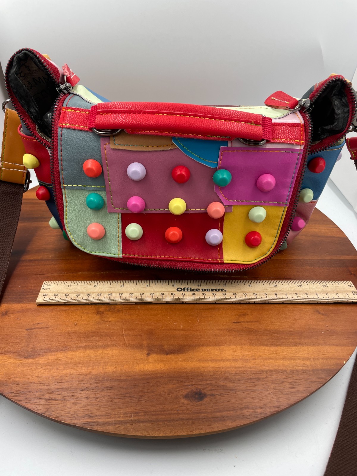 Multi-dot patchwork messenger bag - image 3