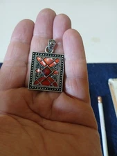 Lia Sophia “Lattice” Red Cut Crystals Antique Matte Silver Tone Slide Pendant