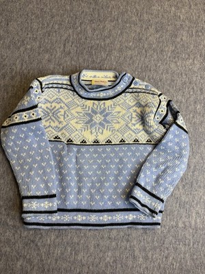 Hanna Anderson Women Fair Isle Sweater Blue White Combed Cotton Sz 90 Kids