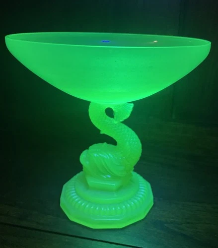 Antique Compote GLOWS Fish Sea Serpent Pedestal Dish **Has Small Imperfection