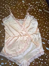 Nylon Peach Solid Teddy Bodysuit S Lace Accents Adjustable Straps MPN 1617