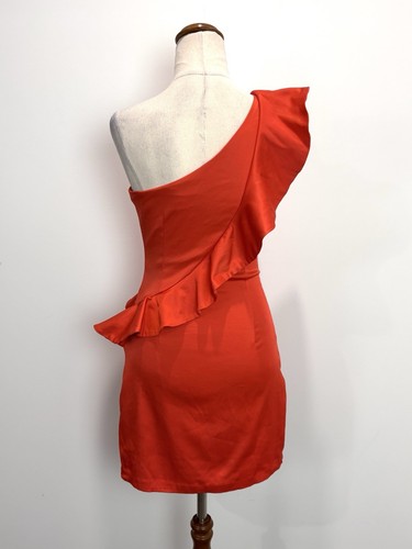 Mini Vestido Bardot Mujer 8 Naranja Volantes Asimétricos Volantes Oficina Formal Boda - Imagen 7 de 15