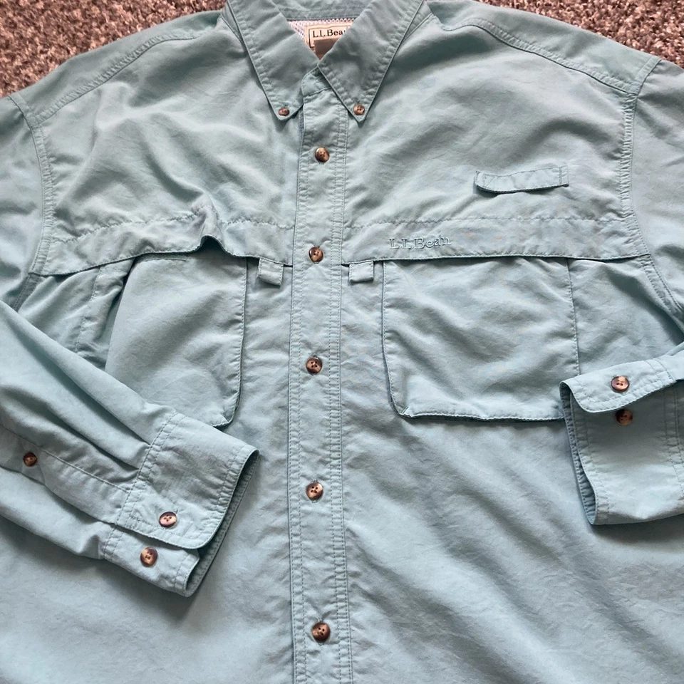 LL Bean Shirt Men's Large Nylon Blend Roll Tab L/S Vented Fishing Utility 0PD24 - Image 3 of 4