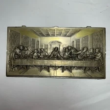 Vintage Pewter 3D Relief The Last Supper 10" by 5" Metal Art Austria Wall Decor