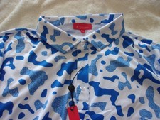 NWT Redvanly polo, white blue, men's XL, XXL, 3-button, poly., random print