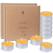 100-Pack Pure Beeswax Tealight Candles in Aluminum Cups - 4-5 Hour Burn Time,...