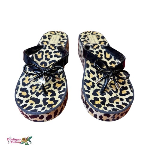 Kate Spade Rhett Platform Wedge Sandals Flip Flops Black Brown Bow Cheetah Sz 8M - Picture 3 of 12