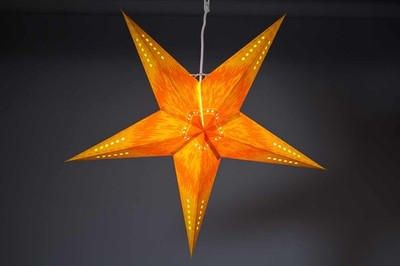 Adventsstern Fensterstern Faltstern gelb 60cm mit 5 Spitzen Kabel und Glühlampe