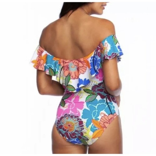 Trina Turk Womens 1pc Swimsuit Off Shoulder Ruffle Radiant Blooms Size 8 - Picture 4 of 16