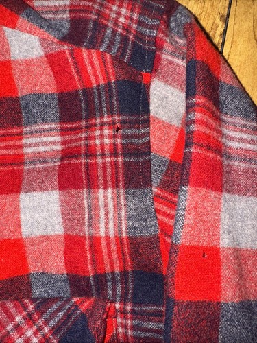 Vintage Pendleton Wool Flannel Shirt Red Black Plaid 2XL Long Distressed Work - Picture 3 of 8