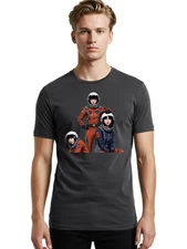 Three-Astronauts Mens Graphic Tee, 100% Cotton, Casual Summer Wear