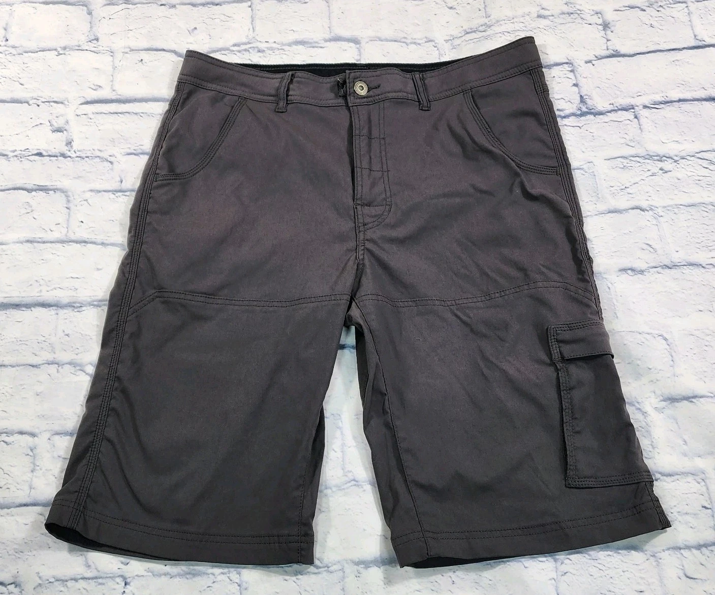 PrAna MENS L Shorts Zion Breathe Gray Cargo Hiking Shorts Stretch Camp