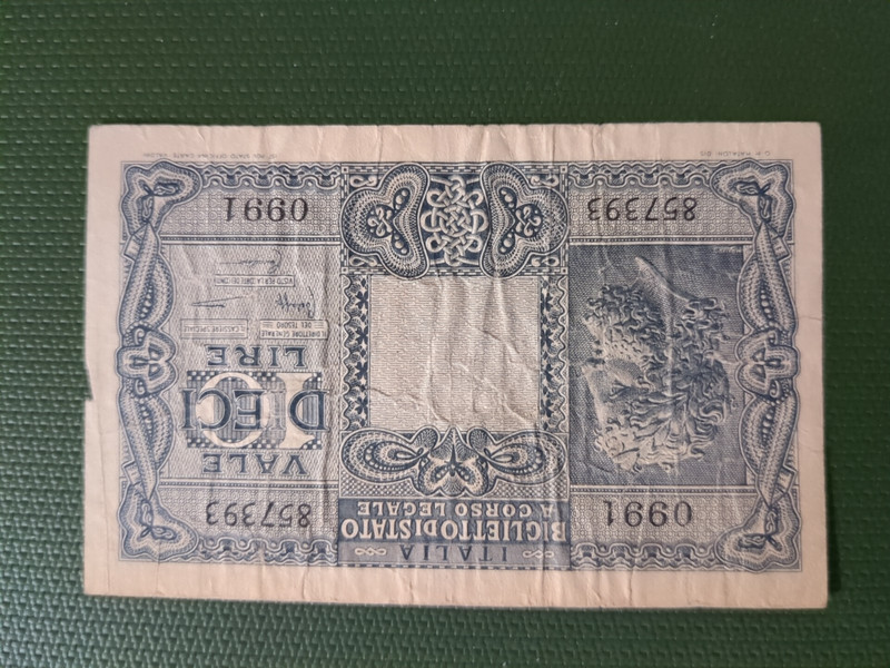 1944 Italian 10 Lire Banknote