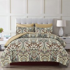 Boho Comforter Set Queen, 7 Pieces Bed in a Bag Comforter Boho Paisley Patter...