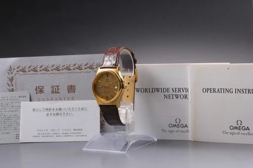 Vintage "As-is" OMEGA Seamaster Cal.1342 Push Crown Gold Quartz Men Watch JAPAN