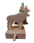 Stocking Holder Hanger Moose W/ Christmas Tree Primitive Rustic Wood Wooden 8”
