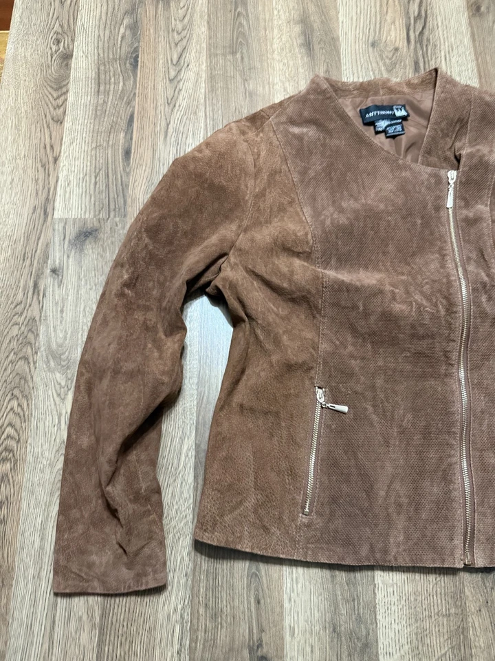 Chaqueta Antthony, Mujer XL, Marrón, Bolsillos con Cremallera, Cremallera Completa, Moto, 100% Cuero Foto 3 de 4