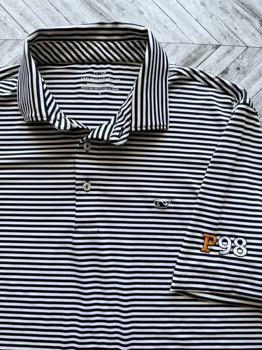 Vineyard Vines Polo Herren groß schwarz weiß gestreift Performance Outdoor Golf Logo - Bild 5 von 9