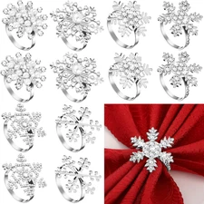 Christmas Napkin Rings Set Xmas Snowflake Napkin Holders Rhinestone Snowflake Na