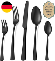 Bestdin Besteck Set 12 Personen, 60 Teilig Edelstahl Besteckset Schwarz Matt, Es