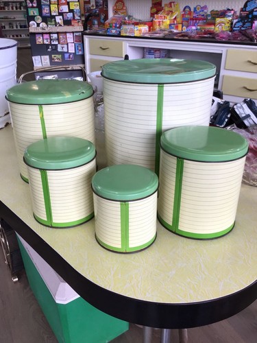 VINTAGE Willow Australia Tin Canister Set - 5 Pieces - Cream Green Floral - Picture 4 of 8