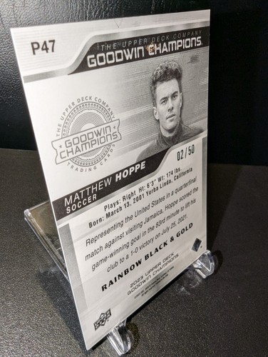 2023 UD Goodwin Champions - Matthew Hoppe Rainbow Black & Gold Rookie SN 2/50 RC - Picture 7 of 8