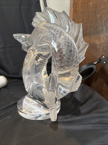 lalique crystal Double Fish Poisson Marc Lalique 1953 Large 11 In Sculpture - Picture 14 of 18