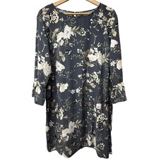 Old Navy Women’s Plus Size XXL Shift Dress Gray Floral 3/4 Ruffle Sleeve Cottage