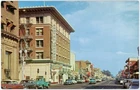 Vintage 1958 Postcard Storefronts Neon Signs on Main Street Downtown Visalia CA