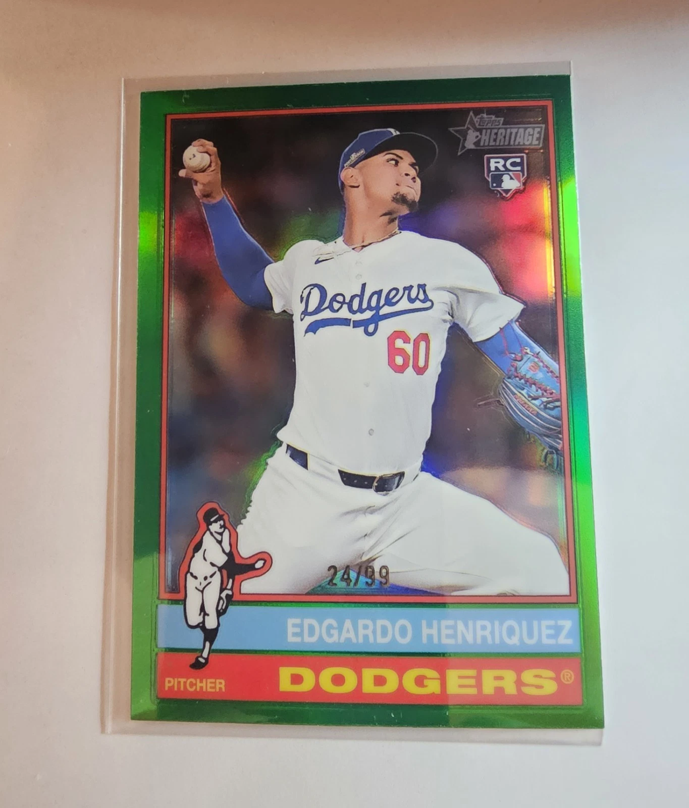 2025 Topps Heritage Edgardo Henriquez #180 Green Refractor #'d /99 RC Dodgers