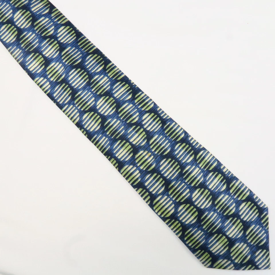 Corbata Estructura Azul Verde Moderna Circular Foulard Rayas Horizontales 56x4" Foto 2 de 4