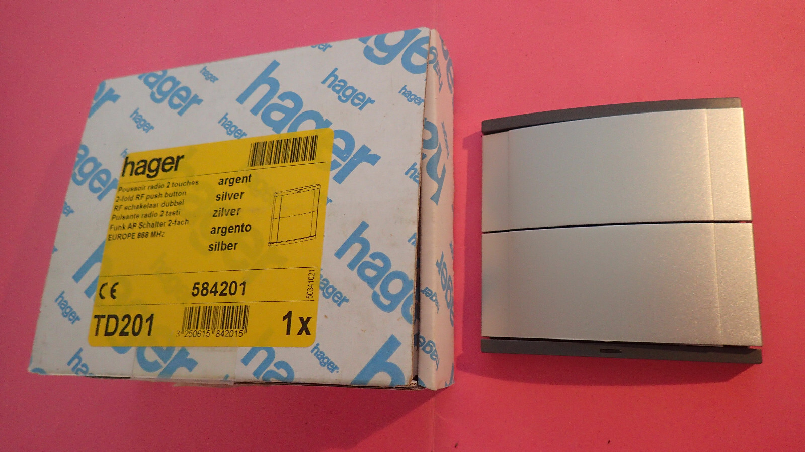 HAGER TD201 Tebis émetteur mural KNX haut de gamme finition argent à 2 canaux